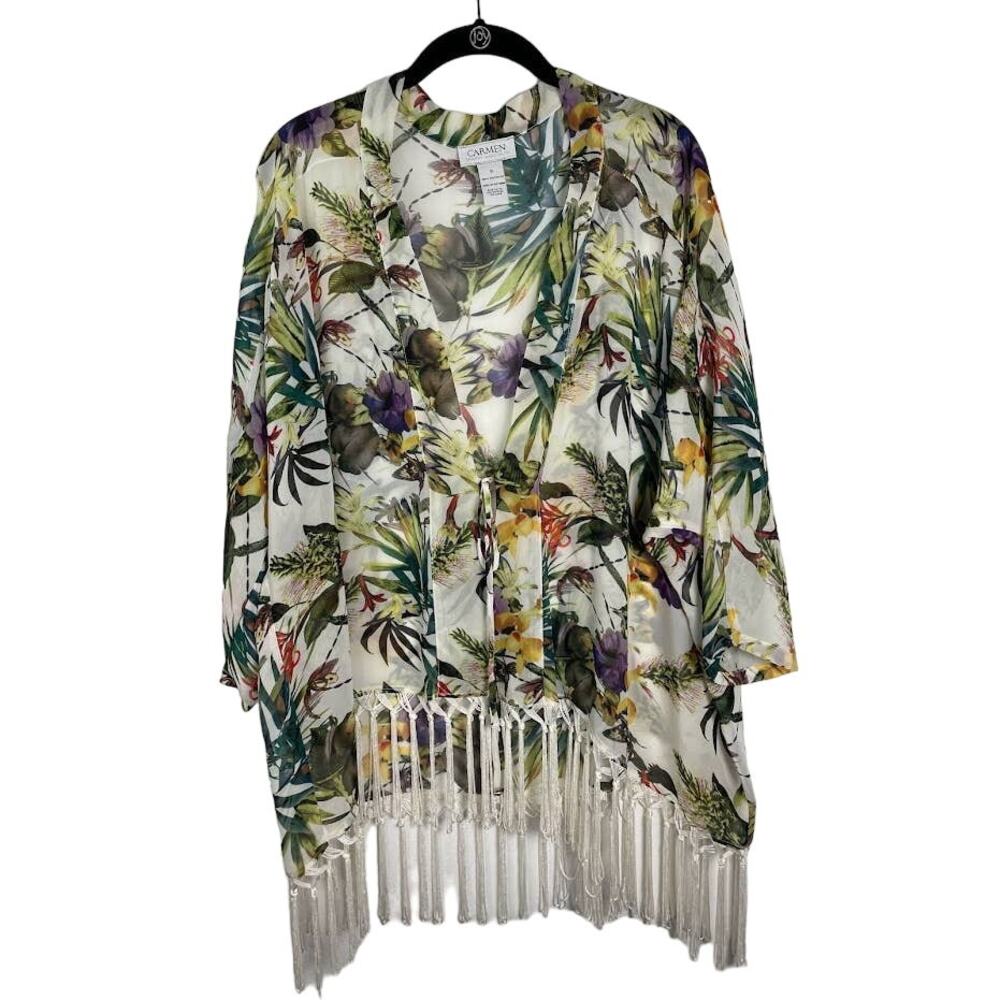 Swimsuit Coverup‎ Tropical Floral Beach Kimono Womens Small Open Over Sized Top